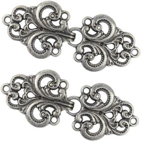 img 4 attached to 🌸 Bezelry 4 Pairs Sturdy Swirl Flower Cape or Cloak Clasp Fasteners - 65mm x 28mm - Gray Silver. Perfect Sew On Hooks and Eyes Cardigan Clip!