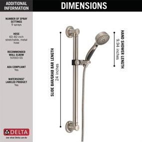 img 1 attached to 🚿 Stainless Delta Faucet 9-Spray ADA-Compliant Slide Bar Handheld Shower, Stainless Steel Hose - Model 51900-SS