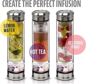 img 2 attached to 🔮 Phoenix Crystal Water Bottle: Loose Leaf Tea Infuser, Double Wall Glass for Hot and Cold Drinks. Includes Large Rose Quartz Crystal and Amethyst Stone. Eco-Friendly & Relaxing Gifts for Women.