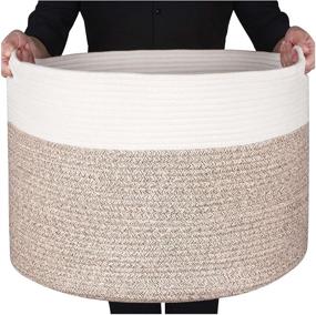 img 4 attached to 🧺 Extra Large Decorative Woven Cotton Rope Basket - 22 x 14 Inches - Multipurpose Storage Bin for Laundry, Blankets, Toys, and Towels - Light Brown