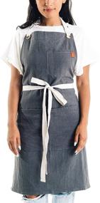 img 2 attached to 🍽️ Caldo Linen Kitchen Apron for Cooking - Unisex Linen Bib Apron for Professional Chefs, Servers, or Baristas - Adjustable with Pockets (Slate)