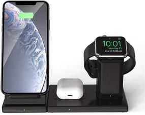 img 3 attached to 🔌 Dark Black Wireless Charger Station: 3-in-1 Charging Pad for iPhone 11 Pro, Apple Watch, AirPods Pro, and Samsung - Includes QC 3.0 Adapter