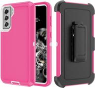 szfirstey case with belt-clip holster for galaxy s21 drop full body rugged shock dust proof military protective tough durable phone cover heavy duty for samsung s21 (hot pink/white) logo