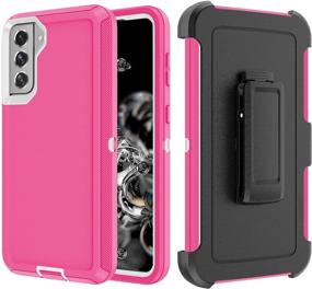 img 4 attached to Szfirstey Case With Belt-Clip Holster For Galaxy S21 Drop Full Body Rugged Shock Dust Proof Military Protective Tough Durable Phone Cover Heavy Duty For Samsung S21 (Hot Pink/White)