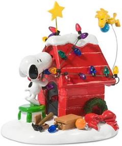 img 4 attached to 🏠 Department 56 Peanuts Decoration, Snoopy's Dog House with Woodstock, Christmas Lights, 8-inch, Red