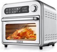 🥖 compact 8-in-1 toaster oven air fryer, 6-slice convection oven with rapid 6-infrared heating, 1250w dehydrator, digital time/temp control, small footprint, oilless roast-grill-bake, recipes logo