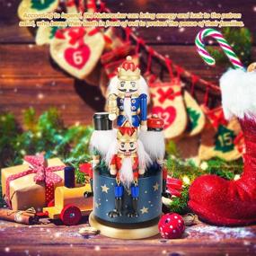 img 3 attached to 🎁 Blue Handmade Wooden Nutcracker Christmas Decorations Soldier Figure Wind Up Clockwork Music Box - Perfect for Gift, Home Decor Ornaments & Nutcracker Music Enthusiasts