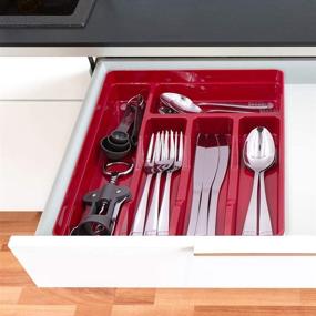 img 3 attached to 🍴 Glad Plastic Cutlery Drawer Organizer, 5-Compartment, Red