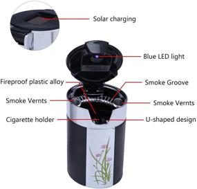 img 3 attached to 🚗 Portable Solar-Powered Car Ashtray with Blue LED Light for Car Air Vent and Cup Holder, Black - Ideal for FMS Vehicles