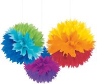 🎉 amscan rainbow fluffy paper decorations, 16 inches, 3 ct (10111717) – party supplies logo