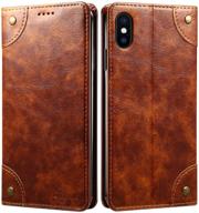 sinianl iphone xs case, iphone x case - leather wallet folio case with stand, id credit card slot, magnetic closure - book design flip cover for iphone xs/x logo