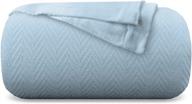 🔵 experience ultimate comfort with mayfair linen 100% gots certified organic cotton bed/throw blanket - king size, light blue, herringbone design logo