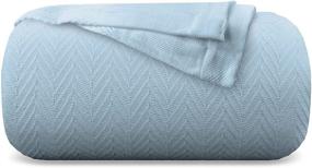 img 4 attached to 🔵 Experience Ultimate Comfort with Mayfair Linen 100% GOTS Certified Organic Cotton Bed/Throw Blanket - King Size, Light Blue, Herringbone Design