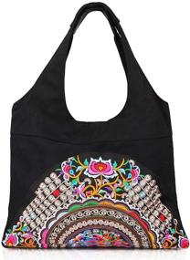 img 4 attached to 👜 Mazexy Large Embroidered Canvas Tote Handbags: Stylish and Spacious Shoulder Bag for Women