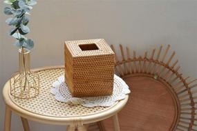 img 1 attached to 🟨 YANGQIHOME Rattan Tissue Box Cover - Hand Woven Wicker Tissue Holder in Yellow, 5.7x5.7x5.7 inches