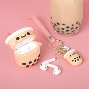 img 2 attached to 🍓 Крышка для Airpod чехла Герли Розовая Боба Молочный чай с брелоком - совместима с чехлом для зарядки Airpods 2&amp;1 для женщин и девочек.