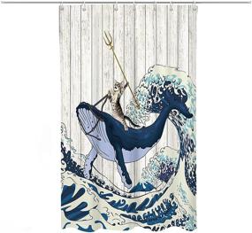 img 4 attached to Занавеска для душа Coxila Funny Cat: дизайн японской морской волны, милые кит, храбрый акула - водонепроницаемая полиэстерная ткань с 12 крючками - идеально подходит для детей - 54x78 дюймов