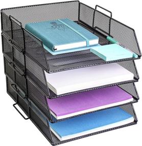 img 4 attached to 🗄️ MissionMax 4 Tier Stackable Tray Office Desk Organizer - Black Discount Pack: Organize Files, Paper, Letters & Accessories Effortlessly