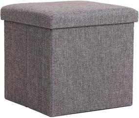 img 4 attached to Dealone Large Linen Foldable Storage Ottoman Cubes: Stylish Footrest Seat with Ample Storage Capacity