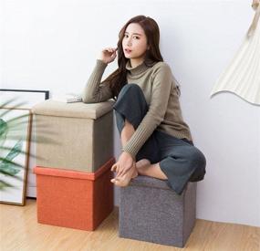 img 3 attached to Dealone Large Linen Foldable Storage Ottoman Cubes: Stylish Footrest Seat with Ample Storage Capacity