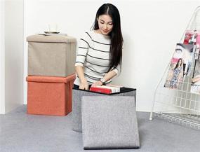 img 2 attached to Dealone Large Linen Foldable Storage Ottoman Cubes: Stylish Footrest Seat with Ample Storage Capacity