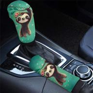 🦥 for u designs cute sloth pattern soft neoprene handbrake cover and shift gear knob cover, universal sleeve for hand protection, car interior decoration accessories, green, pack of 2 logo