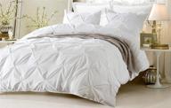 luxurious 600 thread count egyptian cotton pinch pleated duvet cover set with zipper closure & corner ties, includes 2 pillow shams - queen/full size, white logo