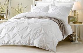 img 4 attached to Luxurious 600 Thread Count Egyptian Cotton Pinch Pleated Duvet Cover Set with Zipper Closure & Corner Ties, Includes 2 Pillow Shams - Queen/Full Size, White
