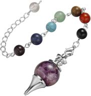 🔮 junhan dowsing chakra pendulum with natural gemstone, reiki energy healing crystal balls point pendant - beautiful 18mm divination tool with 4 chain logo