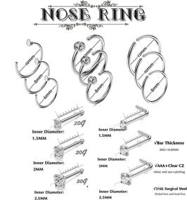 img 3 attached to Jstyle 20G Набор из 15 носовых кольцев и штифтов из нержавеющей стали в серебристом тона - украшения для тела.