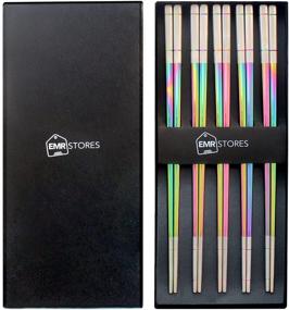 img 4 attached to 🥢 EMRSTORES Stainless Steel Chopsticks - Premium Titanium Plated Metal Chopsticks - Pack of 5 Dishwasher Safe Reusable Chopsticks - Lightweight Square Design - Easy to Use - Ideal Gift Set