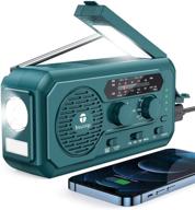 5000mah solar hand crank emergency radio for hurricane, weather radio by tenroop - upgraded 4-way powered am/fm/noaa weather alert portable radio with flashlight, reading lamp, power bank, sos alarm-blue logo