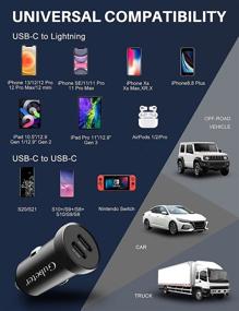 img 1 attached to Gubeter USB C Car Charger - 50W Fast Charger Adapter with Power Delivery for iPhone/iPad/Airpods. Mini Dual PD 3.0 Port Cigarette Lighter Type C Rapid Car Charging - Compatible with iPhone12/11 Pro/8, Galaxy S21/S20/S10.