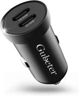 gubeter usb c car charger - 50w fast charger adapter with power delivery for iphone/ipad/airpods. mini dual pd 3.0 port cigarette lighter type c rapid car charging - compatible with iphone12/11 pro/8, galaxy s21/s20/s10. logo