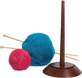 img 2 attached to 🧶 Handmade Ash-Tree Yarn Holder for Crochet by Laborwood - Extra Large 6x11 inch, Metallic Twirling Mechanism, Yarn Accessories Included (Max, Chestnut)