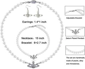 img 2 attached to 💎 Stunning CASDAN Saturn White Faux Pearl Jewelry Set: Necklace, Bracelet & Earrings for Women