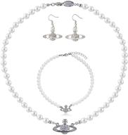 💎 stunning casdan saturn white faux pearl jewelry set: necklace, bracelet & earrings for women logo