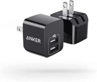 🔌 anker usb charger, 2-pack dual port 12w wall charger with foldable plug - powerport mini for iphone xs/x/8/8 plus/7/6s/6s plus, ipad, samsung galaxy note 5/4, htc, moto (black) logo