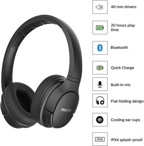 img 3 attached to 🎧 Беспроводные Bluetooth-наушники Philips ActionFit SH402, защита от брызг IPX4, более 20 часов воспроизведения, подавление эха, быстрая зарядка, умная пара и охлаждающие амбушюры - черные (TASH402BK)