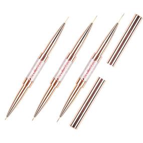 img 4 attached to BQAN 3 Pcs Nail Art Liner Brushes: Enhance Nail Art Design with Double-Ended Brushes (5mm/7mm, 9mm/11mm, 14mm/19mm) in Stunning Gold Finish