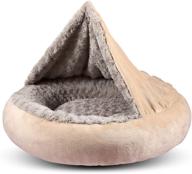 🐶 gasur cozy cuddler small dog and cat bed - round donut calming anti-anxiety cave hooded blanket pet bed - luxury orthopedic cushion beds, ideal for indoor kitty or puppy - warmth and machine washable - 23 inch logo