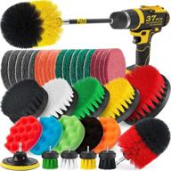 🧽 holikme 37 piece drill brush attachments set, scrub pads & sponge, power scrubber brush with extended long attachment for all-purpose cleaning of grout, tiles, sinks, bathtub, bathroom, kitchen - yellow logo