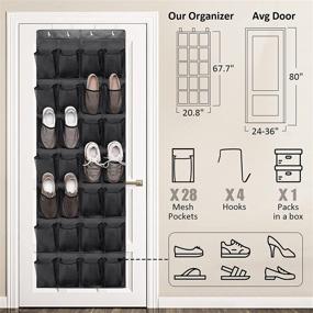 img 1 attached to 👠 28-Pocket Over the Door Shoe Organizer: Space-Saving Shoe Rack for Men, Women & Kids - Black