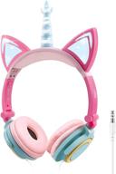 🦄 lobkin unicorn kids cat ear headphones with led light up earphone - wired and adjustable for boys and girls - back to school supplies - kids headband earphone - foldable over on ear game headset for toddlers logo