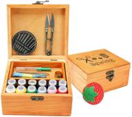 универсальная деревянная швейная коробка с аксессуарами для взрослых - домашний набор для начинающих швейных работ для женщин и мужчин. логотип