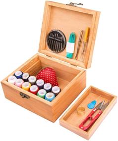 img 1 attached to Versatile Wooden Sewing Kit Box with Accessories for Adults - Home Stitching Repair Kit for Beginners, Women, and Men