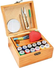 img 2 attached to Versatile Wooden Sewing Kit Box with Accessories for Adults - Home Stitching Repair Kit for Beginners, Women, and Men