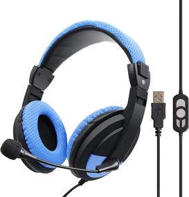 img 4 attached to 🎧 VCOM USB Headphones with Microphone - Wired Over Ear Stereo PC Headset (Blue)