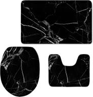 🛀 black marble bathroom mats set: soft bath rug, toilet lid cover - 3 piece fannel accessories decor set by uniceu логотип