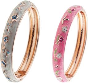 img 4 attached to 🦋 UJOY Flower Butterfly Enameled Jewelry: Gold Plated Hinged Bangle Bracelets Sets for Kids Girls - Elegant 55D26-D24 Collection